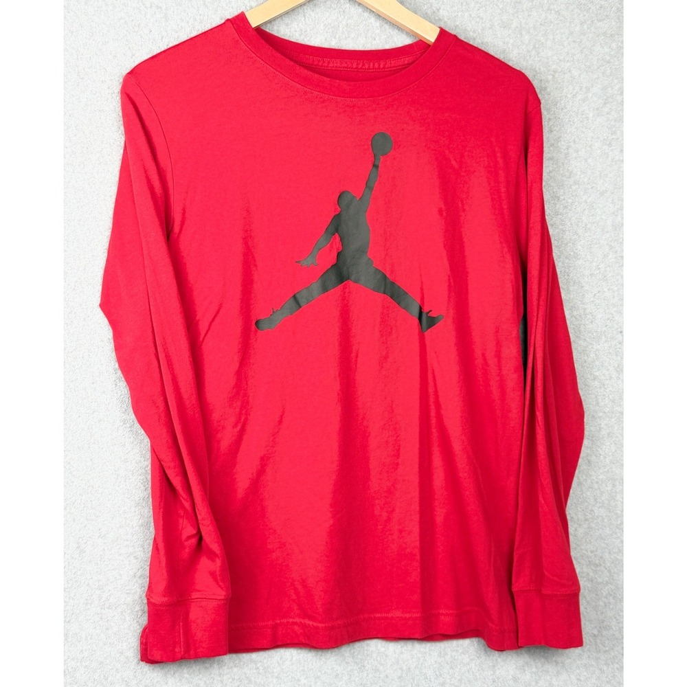 Jordan T-Shirt Kids XL 13-15 yrs Red Jumpman Long Sleeve Athletic Basketball Tee
